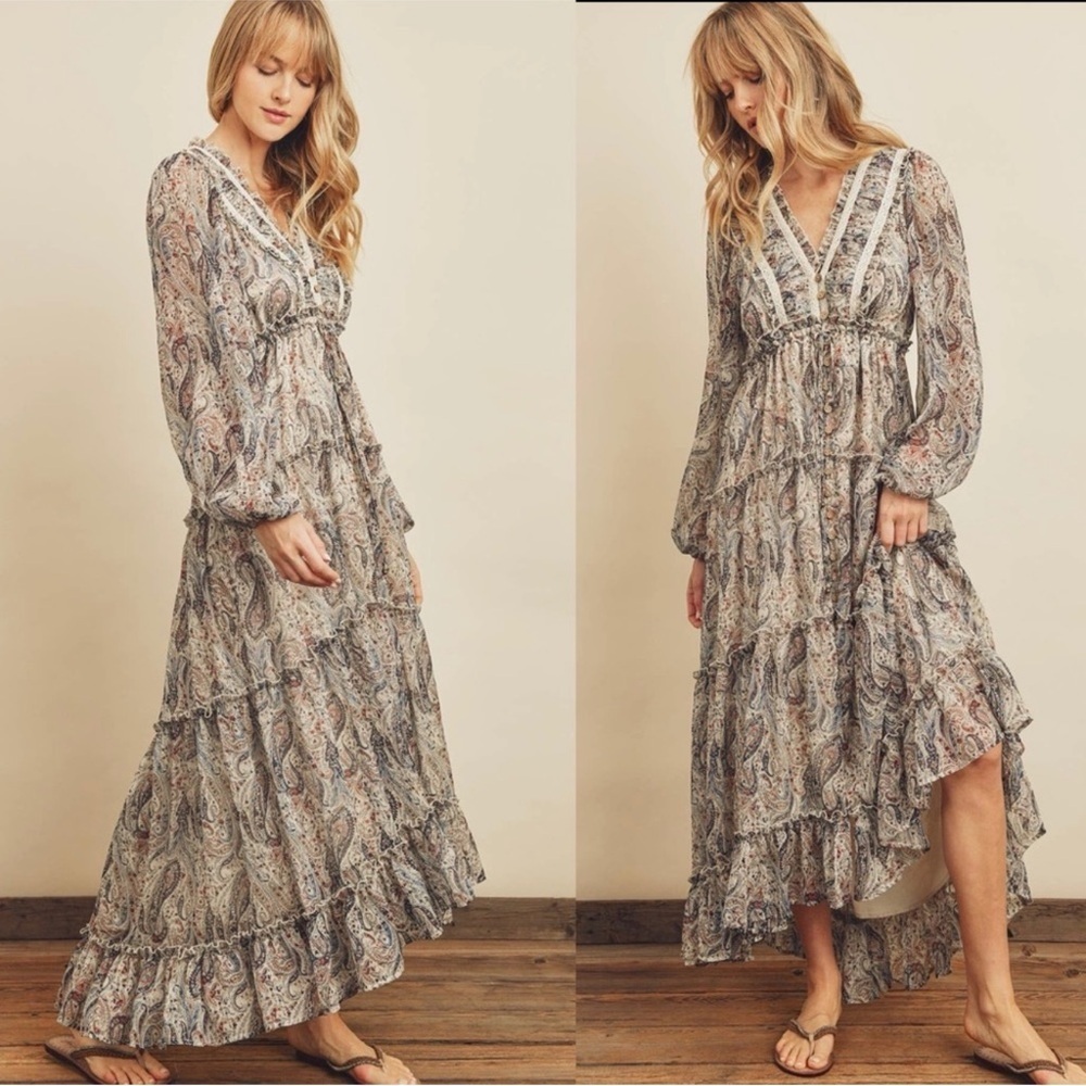 Dress Forum Paisley Boho Maxi Dress Large Ruffle Tiered